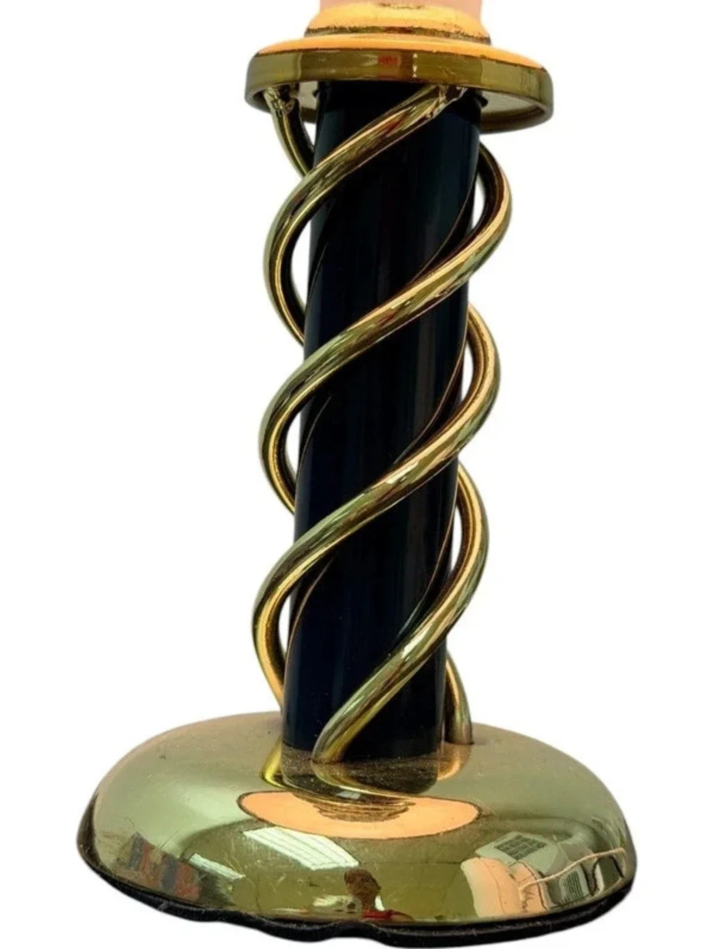 Vintage 1998 Art Deco Table Lamp Navy Blue Gold Spiral Column Fabric Shade